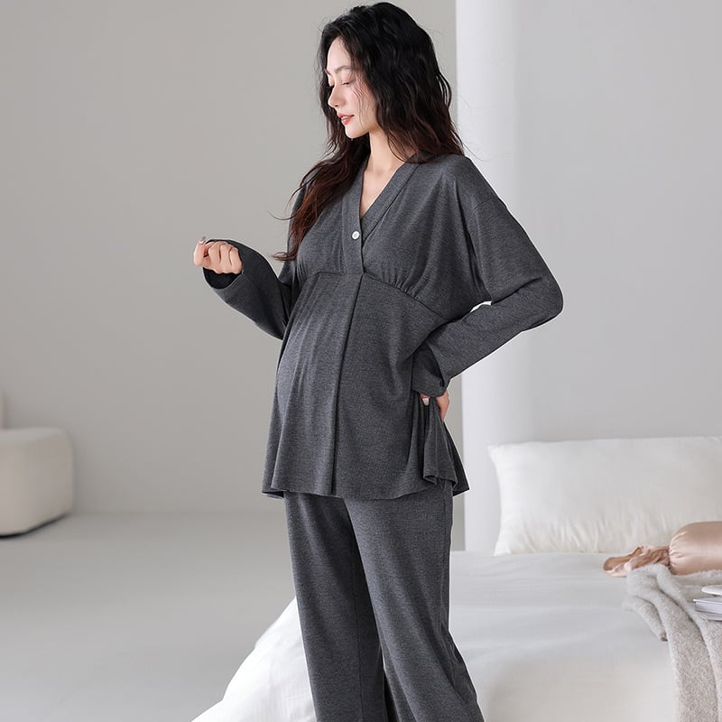 Vasaros nėščiųjų pižamų komplektas: lengvas modalinio-pamukų mišinys su krūties pagalvėle žindymui, 3/4 rankovės ir šortai