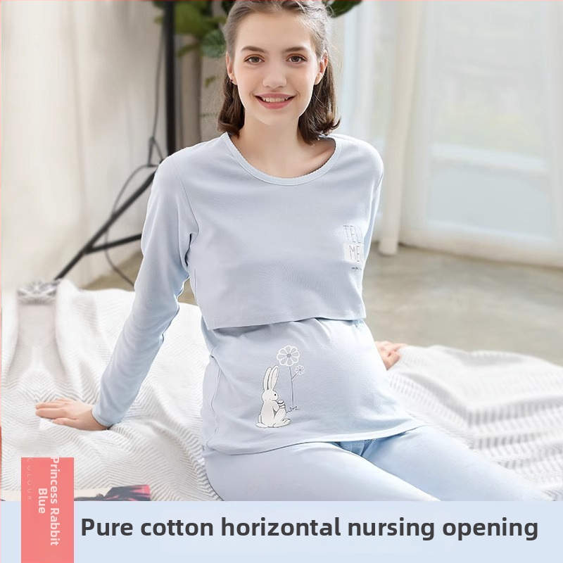 Anfiya motinystės ir žindymo komplektas iš medvilnės, ilgomis rankovėmis, žindymo anga