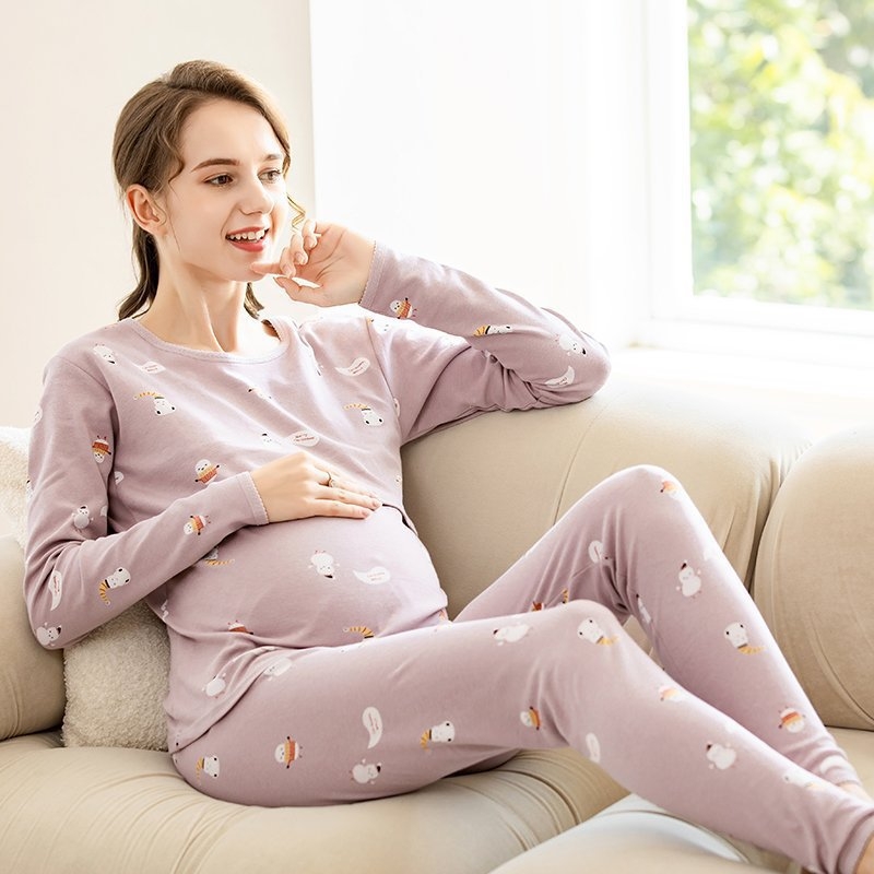 Anfiya motinystės ir žindymo komplektas iš medvilnės, ilgomis rankovėmis, žindymo anga