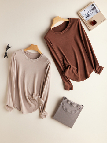 Nėščiųjų topas su apvaliu kaklu, ilgomis rankovėmis, viskozės pluoštas 90–95%, ruduo 2024