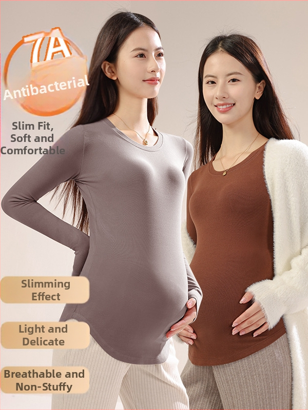 Nėščiųjų topas su apvaliu kaklu, ilgomis rankovėmis, viskozės pluoštas 90–95%, ruduo 2024