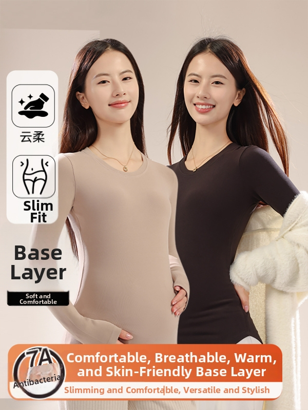 Nėščiųjų topas su apvaliu kaklu, ilgomis rankovėmis, viskozės pluoštas 90–95%, ruduo 2024