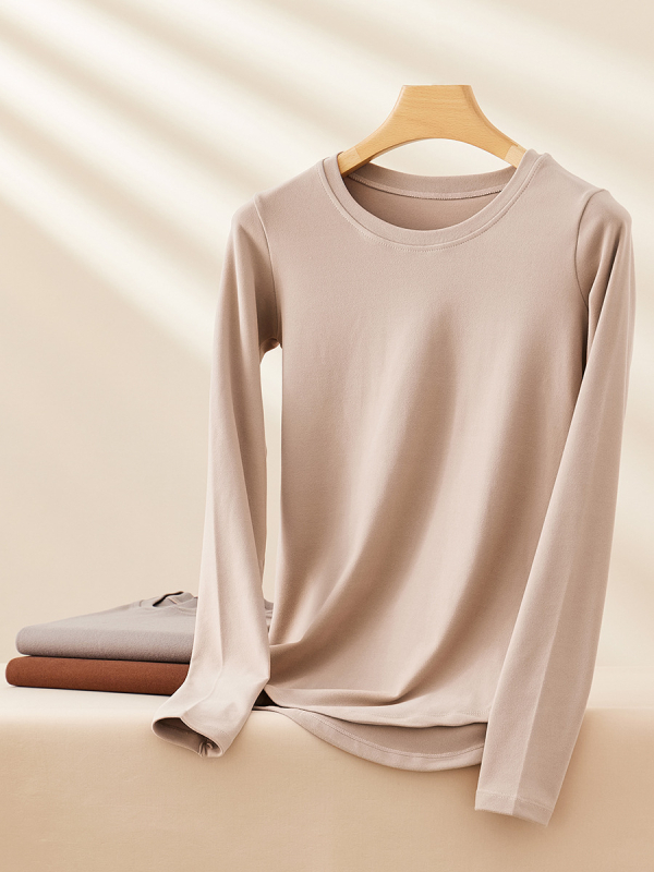 Nėščiųjų topas su apvaliu kaklu, ilgomis rankovėmis, viskozės pluoštas 90–95%, ruduo 2024