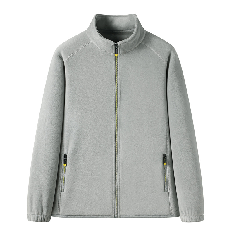 Kahekülgne fleece-kardigan stand-up krae, tõmblukk ees, pikad varrukad, paks polüester, unisex (mehed ja naised)