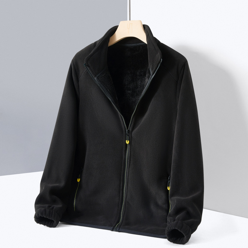 Kahekülgne fleece-kardigan stand-up krae, tõmblukk ees, pikad varrukad, paks polüester, unisex (mehed ja naised)