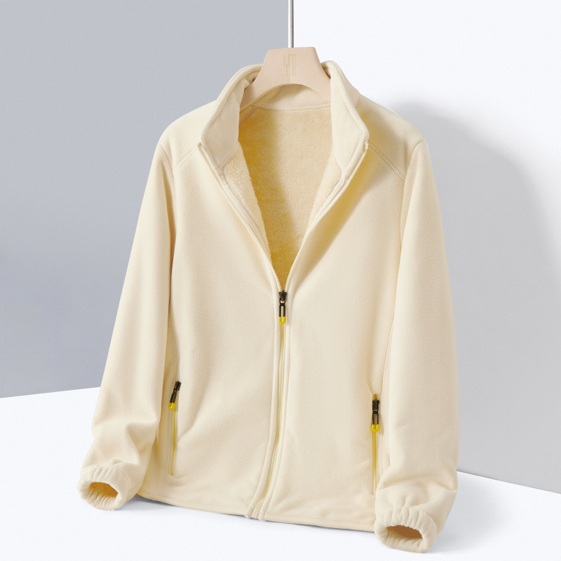 Kahekülgne fleece-kardigan stand-up krae, tõmblukk ees, pikad varrukad, paks polüester, unisex (mehed ja naised)