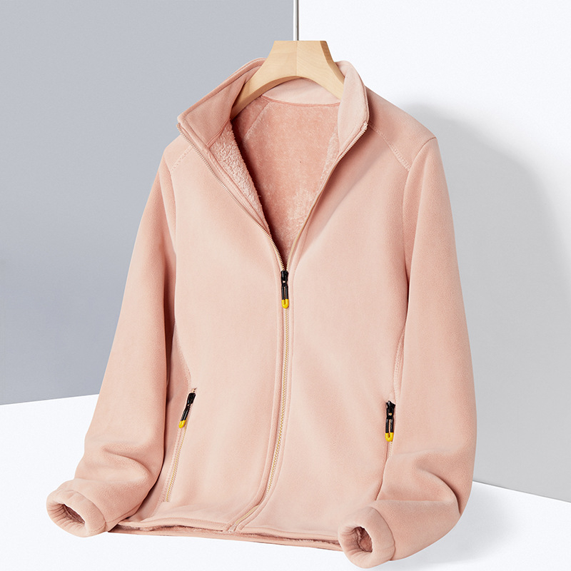 Kahekülgne fleece-kardigan stand-up krae, tõmblukk ees, pikad varrukad, paks polüester, unisex (mehed ja naised)