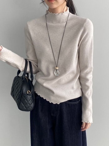 Ženski pleteni top od Lyocell-vune, uskog kroja, V-dekolte, dugi rukavi, korejski stil, model Y1322