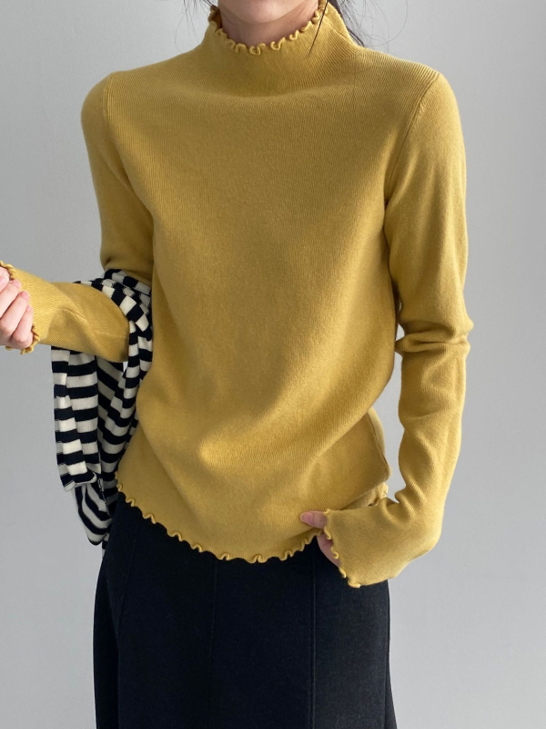 Ženski pleteni top od Lyocell-vune, uskog kroja, V-dekolte, dugi rukavi, korejski stil, model Y1322