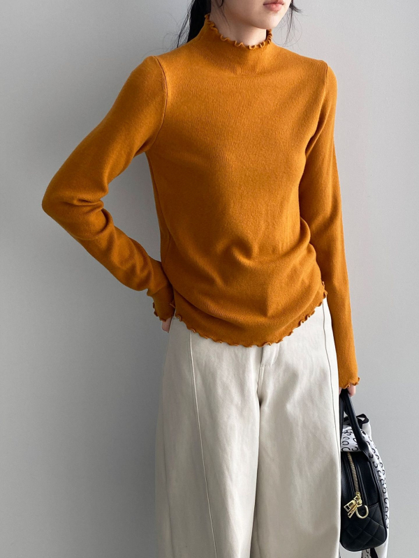Ženski pleteni top od Lyocell-vune, uskog kroja, V-dekolte, dugi rukavi, korejski stil, model Y1322