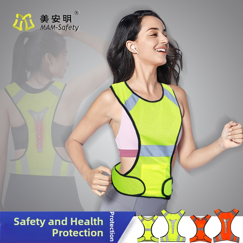 Apsauginė atšvaitinė liemenė tinklinės medžiagos naktiniam bėgimui ir dviračių važiavimui | tinklinė medžiaga; atšvaitinė juosta; modelis MAM-1028; prekinis ženklas mam-safety/Meianming; pritaikomas apdorojimas