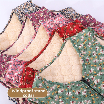 Moteriška fliso pamušalo liemenė su gėlių raštu, kasdienio japonų/korejiečių stiliaus, poliesterio 50–70% mišinys