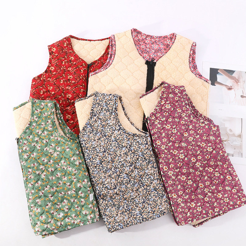 Moteriška fliso pamušalo liemenė su gėlių raštu, kasdienio japonų/korejiečių stiliaus, poliesterio 50–70% mišinys