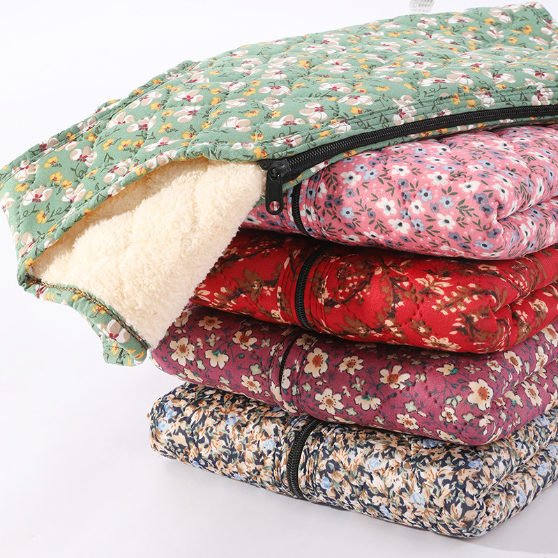 Moteriška fliso pamušalo liemenė su gėlių raštu, kasdienio japonų/korejiečių stiliaus, poliesterio 50–70% mišinys