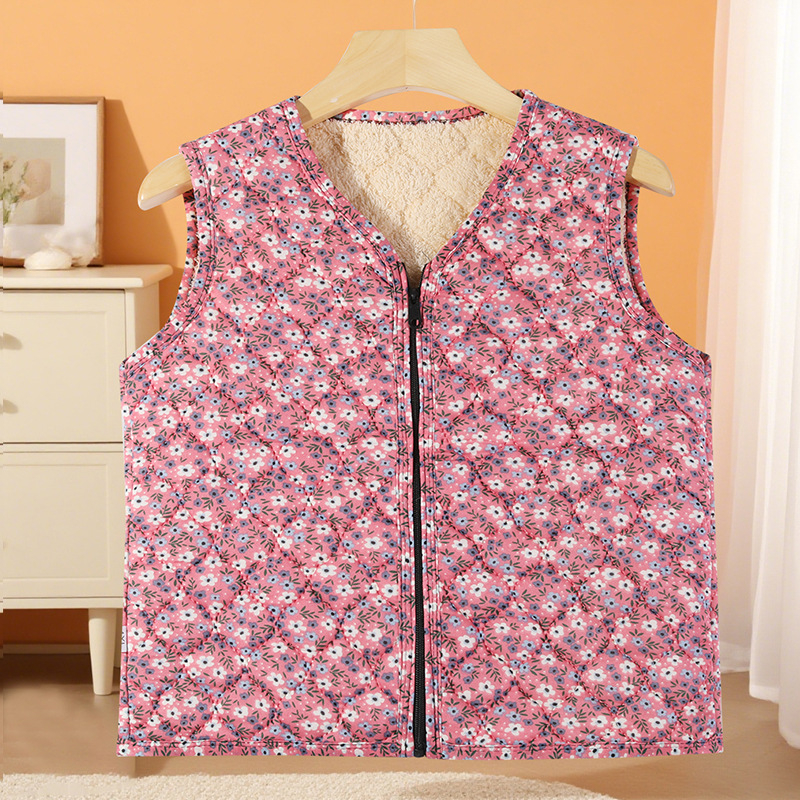 Moteriška fliso pamušalo liemenė su gėlių raštu, kasdienio japonų/korejiečių stiliaus, poliesterio 50–70% mišinys