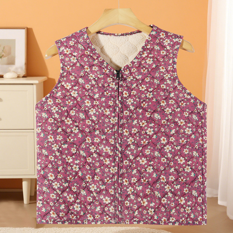 Moteriška fliso pamušalo liemenė su gėlių raštu, kasdienio japonų/korejiečių stiliaus, poliesterio 50–70% mišinys