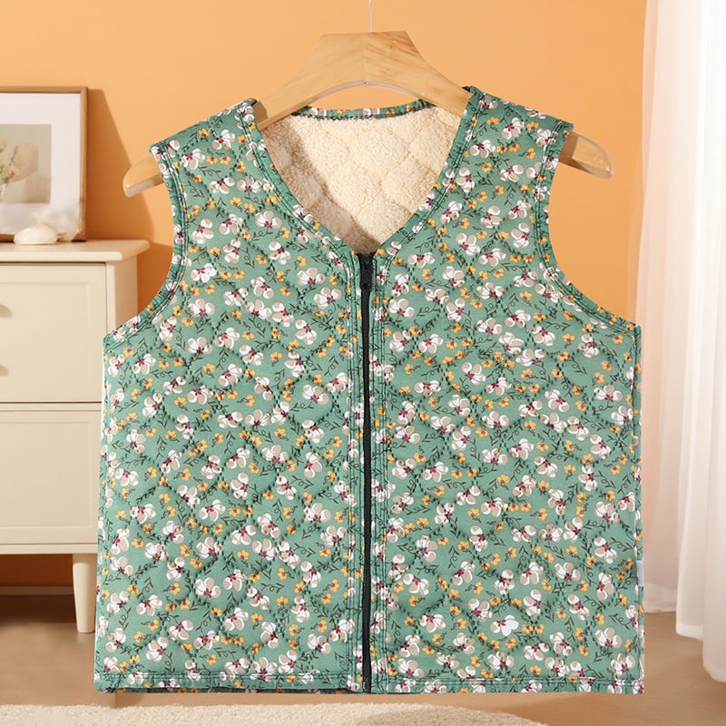 Поларено подплатена флорална жилетка за жени, ежедневен японско/корейски стил, флорална шарка, полиестер 50–70% смес