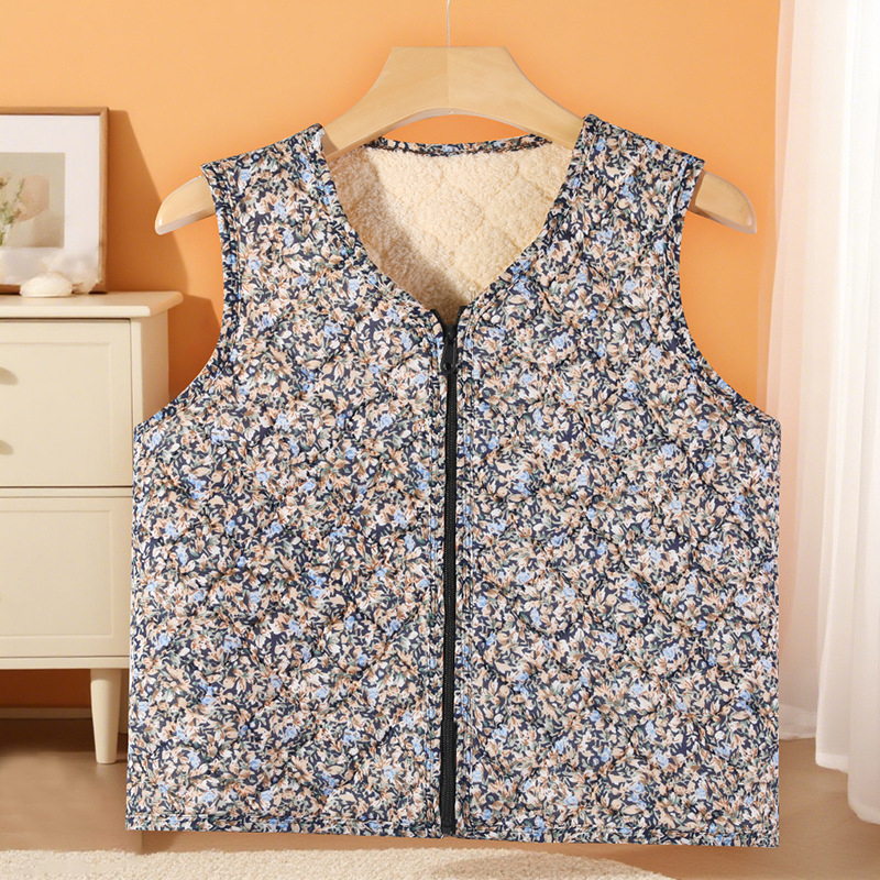 Moteriška fliso pamušalo liemenė su gėlių raštu, kasdienio japonų/korejiečių stiliaus, poliesterio 50–70% mišinys