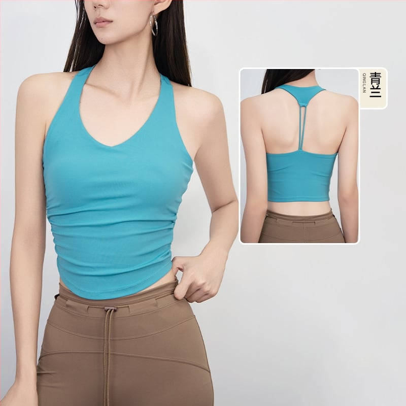 Keep Ball Moterų Pilates liemenė su įmontuotomis krūties kišenėmis, kvėpuojantis Nailonas-Elastanas (78/22), siauras kirpimas, jogos viršūnė su liemens klostėmis