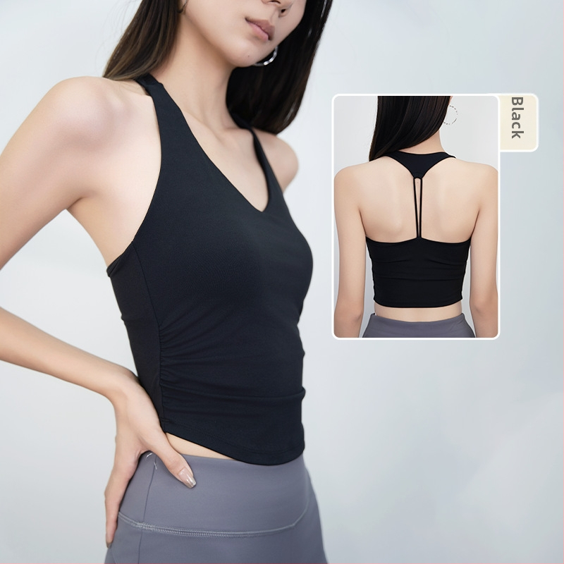 Keep Ball Moterų Pilates liemenė su įmontuotomis krūties kišenėmis, kvėpuojantis Nailonas-Elastanas (78/22), siauras kirpimas, jogos viršūnė su liemens klostėmis