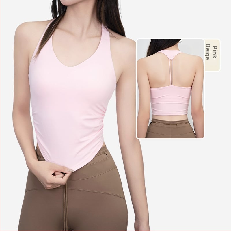 Keep Ball Moterų Pilates liemenė su įmontuotomis krūties kišenėmis, kvėpuojantis Nailonas-Elastanas (78/22), siauras kirpimas, jogos viršūnė su liemens klostėmis