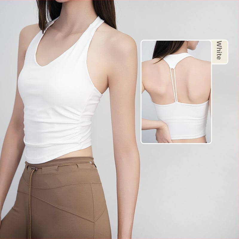 Keep Ball Moterų Pilates liemenė su įmontuotomis krūties kišenėmis, kvėpuojantis Nailonas-Elastanas (78/22), siauras kirpimas, jogos viršūnė su liemens klostėmis