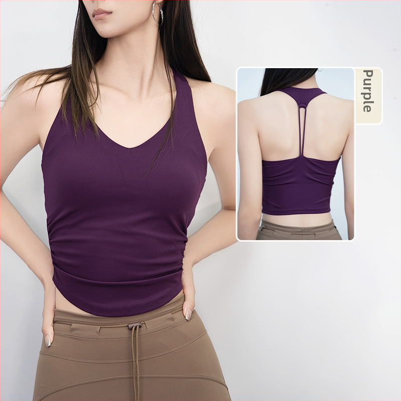 Keep Ball Moterų Pilates liemenė su įmontuotomis krūties kišenėmis, kvėpuojantis Nailonas-Elastanas (78/22), siauras kirpimas, jogos viršūnė su liemens klostėmis