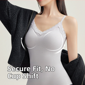 Naiste termotop integreetud rinna padjaga, V-kaelus, ühekihiline, akrüülkiududest ning 50–70% nailon, 161–180 g/m²