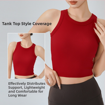 KURYOGA Moterų sportinis viršus su įmontuotu kaušeliu – atsparus smūgiams, 92% nailonas + 8% spandeksas, lieso kirpimo, įprastas ilgis, sezonas 2025