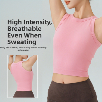 KURYOGA Moterų sportinis viršus su įmontuotu kaušeliu – atsparus smūgiams, 92% nailonas + 8% spandeksas, lieso kirpimo, įprastas ilgis, sezonas 2025