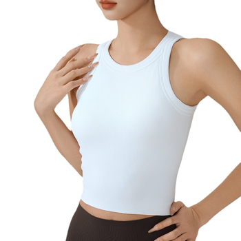 KURYOGA Moterų sportinis viršus su įmontuotu kaušeliu – atsparus smūgiams, 92% nailonas + 8% spandeksas, lieso kirpimo, įprastas ilgis, sezonas 2025