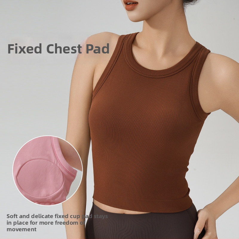 KURYOGA Sieviešu sporta tops ar integrētām krūšu kausām – izturīgs pret triecieniem, 92% neilons + 8% spandekss, šaura silueta, parasts garums, sezona 2025