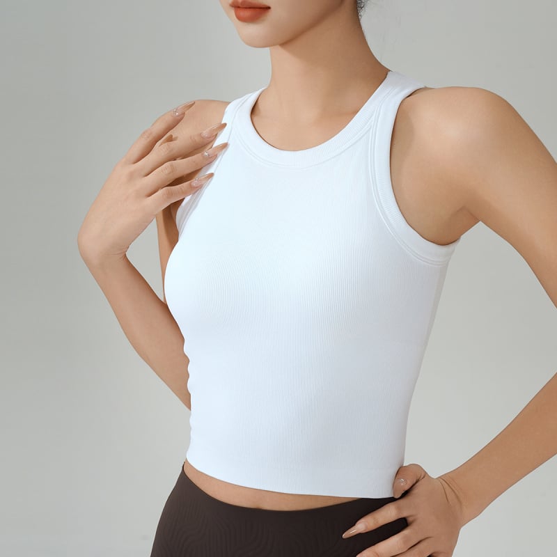 KURYOGA Moterų sportinis viršus su įmontuotu kaušeliu – atsparus smūgiams, 92% nailonas + 8% spandeksas, lieso kirpimo, įprastas ilgis, sezonas 2025