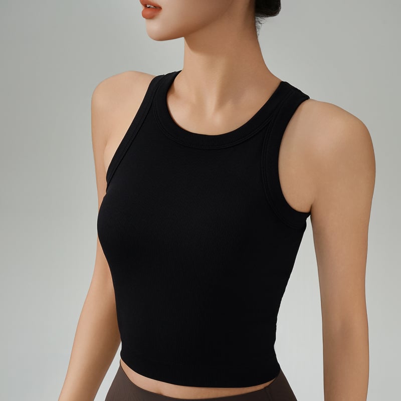 KURYOGA Moterų sportinis viršus su įmontuotu kaušeliu – atsparus smūgiams, 92% nailonas + 8% spandeksas, lieso kirpimo, įprastas ilgis, sezonas 2025