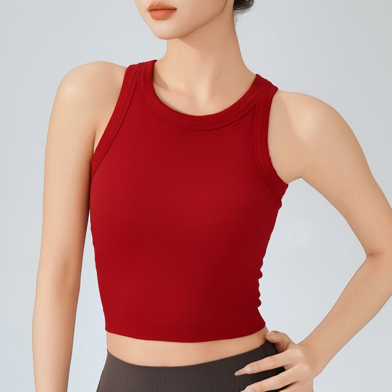 KURYOGA Moterų sportinis viršus su įmontuotu kaušeliu – atsparus smūgiams, 92% nailonas + 8% spandeksas, lieso kirpimo, įprastas ilgis, sezonas 2025