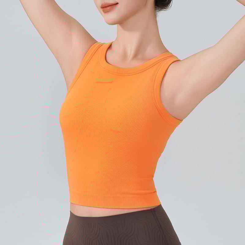 KURYOGA Moterų sportinis viršus su įmontuotu kaušeliu – atsparus smūgiams, 92% nailonas + 8% spandeksas, lieso kirpimo, įprastas ilgis, sezonas 2025