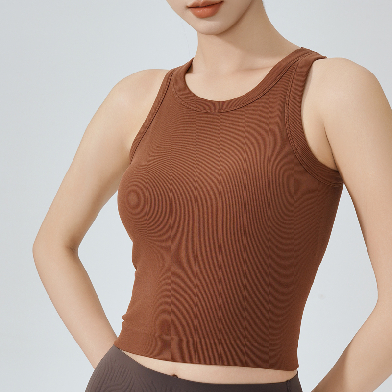 KURYOGA Moterų sportinis viršus su įmontuotu kaušeliu – atsparus smūgiams, 92% nailonas + 8% spandeksas, lieso kirpimo, įprastas ilgis, sezonas 2025