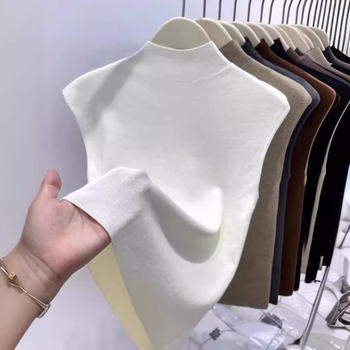 RUANDAI Vestă tricotată fără mâneci pentru femei, cu guler semi‑înalt, croială Slim, chenille țesătură, amestec poliester-elastan