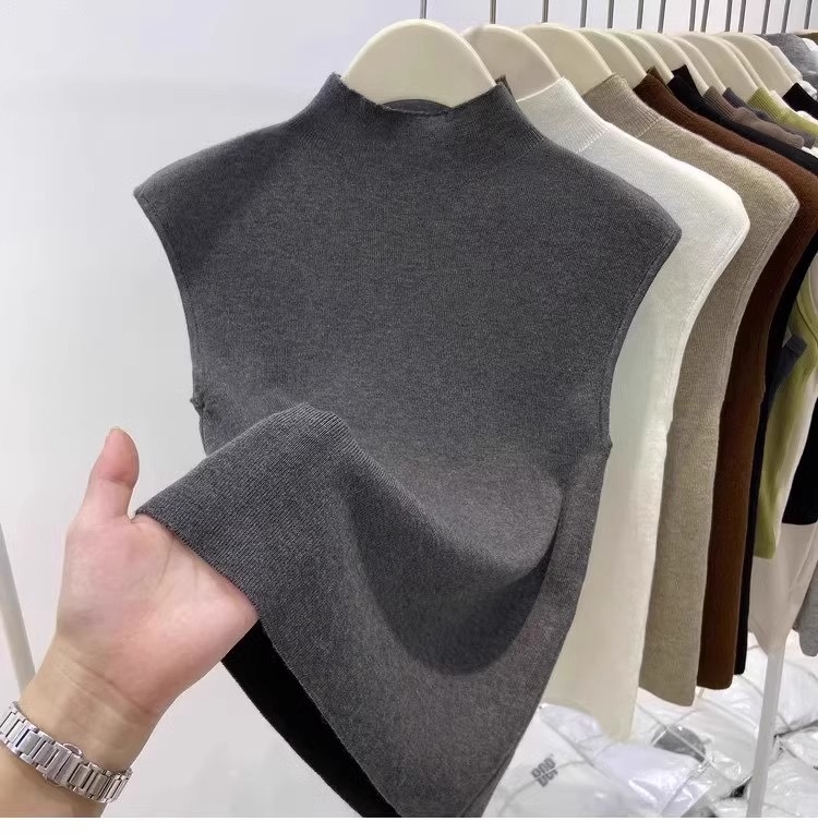 RUANDAI Vestă tricotată fără mâneci pentru femei, cu guler semi‑înalt, croială Slim, chenille țesătură, amestec poliester-elastan