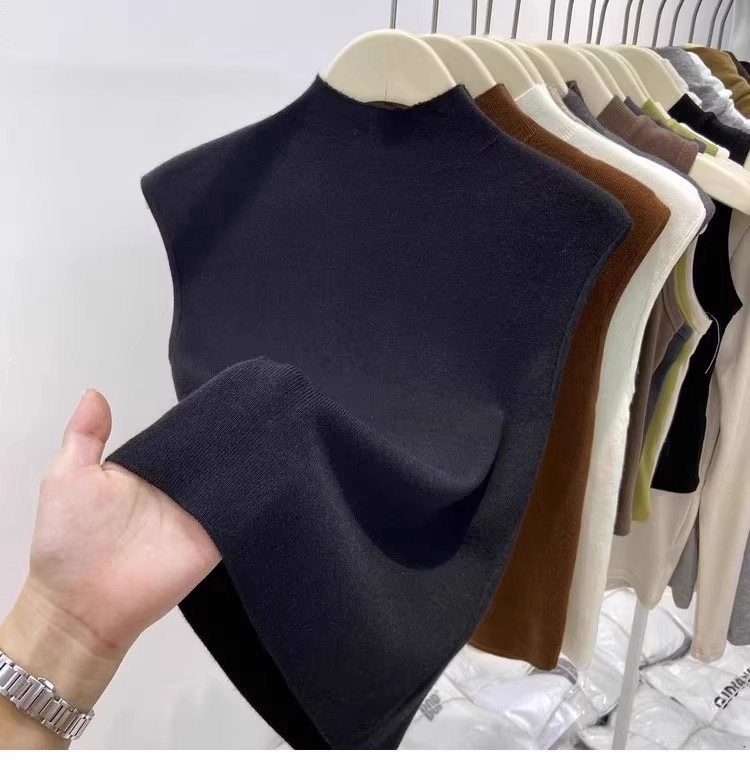 RUANDAI Vestă tricotată fără mâneci pentru femei, cu guler semi‑înalt, croială Slim, chenille țesătură, amestec poliester-elastan