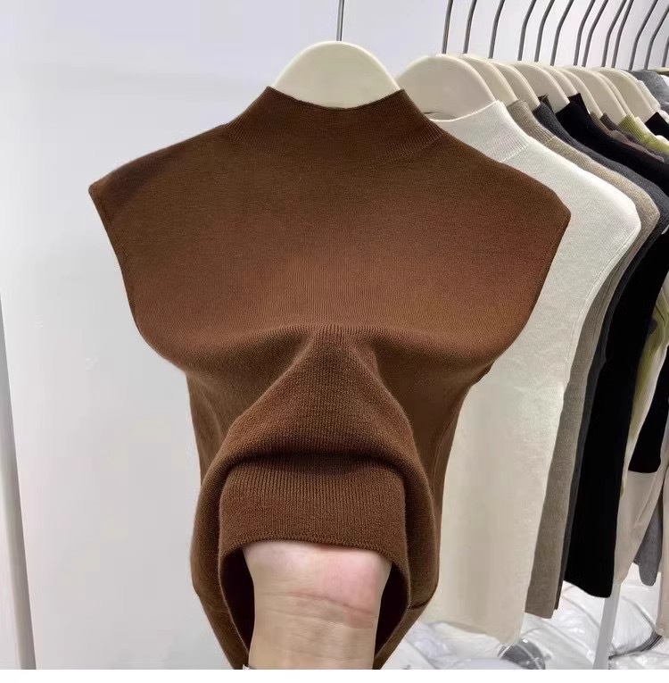 RUANDAI Vestă tricotată fără mâneci pentru femei, cu guler semi‑înalt, croială Slim, chenille țesătură, amestec poliester-elastan