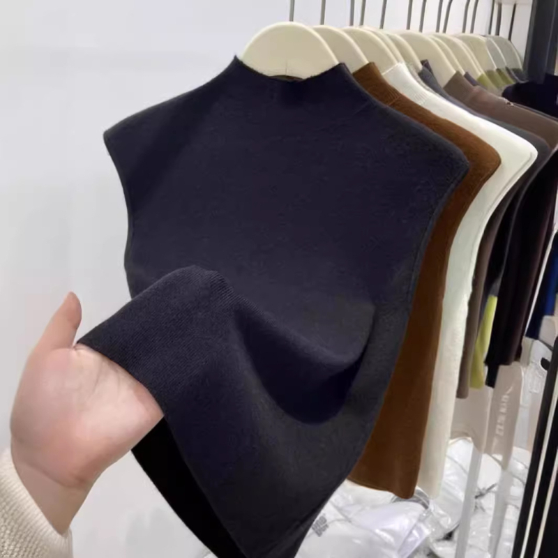 RUANDAI Vestă tricotată fără mâneci pentru femei, cu guler semi‑înalt, croială Slim, chenille țesătură, amestec poliester-elastan