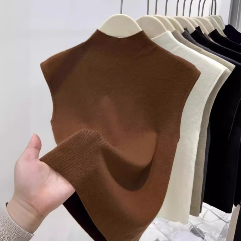 RUANDAI Vestă tricotată fără mâneci pentru femei, cu guler semi‑înalt, croială Slim, chenille țesătură, amestec poliester-elastan