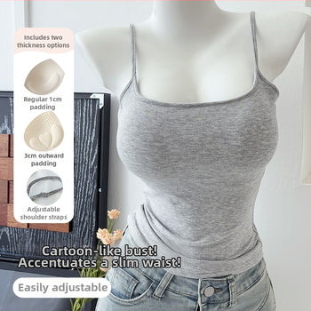 Yasna Medvilninis top su medvilninėmis įdėklomis, pagrindinis audinys 90–95%, Korėjos versija, sling forma, apvalus kaklas