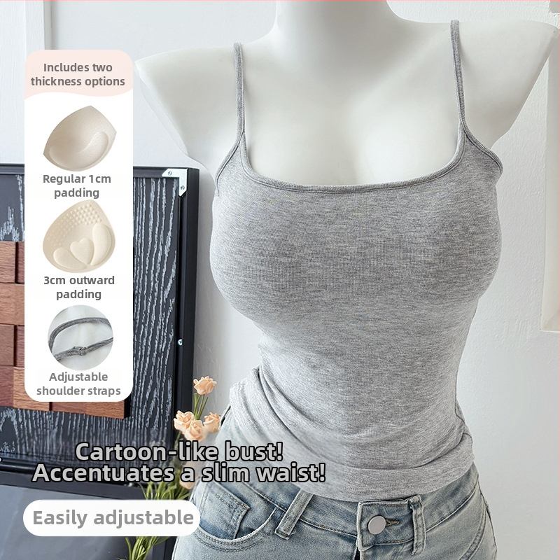 Yasna Medvilninis top su medvilninėmis įdėklomis, pagrindinis audinys 90–95%, Korėjos versija, sling forma, apvalus kaklas