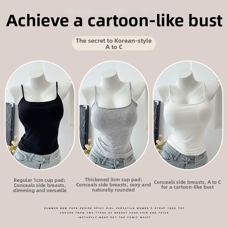 Yasna Medvilninis top su medvilninėmis įdėklomis, pagrindinis audinys 90–95%, Korėjos versija, sling forma, apvalus kaklas