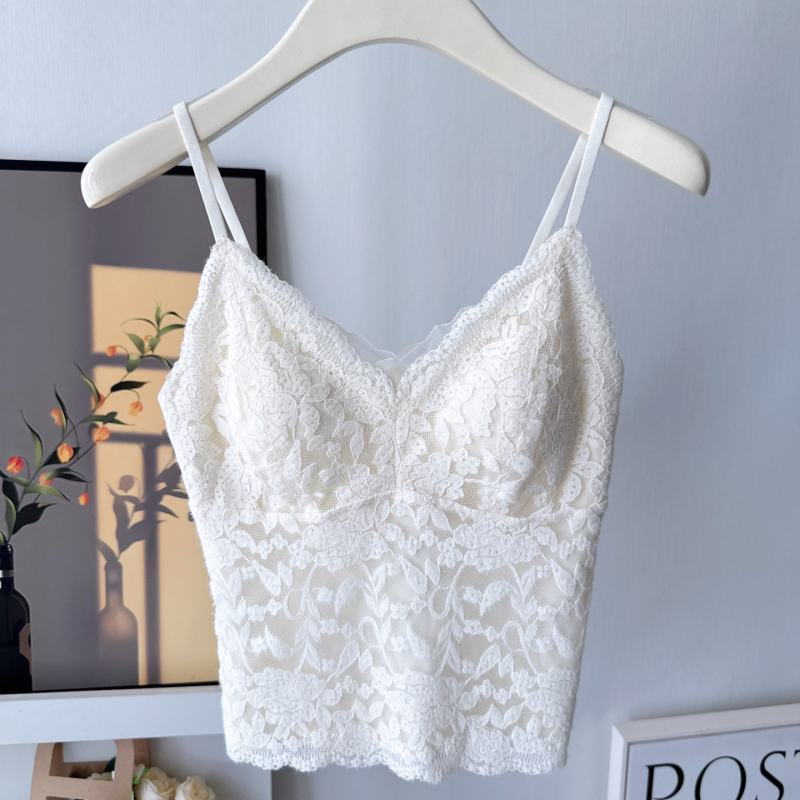 Prancūziško stiliaus nėrinių kamšolis su žuvies kaulo dizainu, moterims vidinis pagrindinis sluoksnis su krūties pagalvė ir vilnonis viršus (Stilius: pečių dirželiai; Versija: tiesus tipas; Audinys: nėriniai; Pagrindinis materialas: nailonas; Elastingumas: