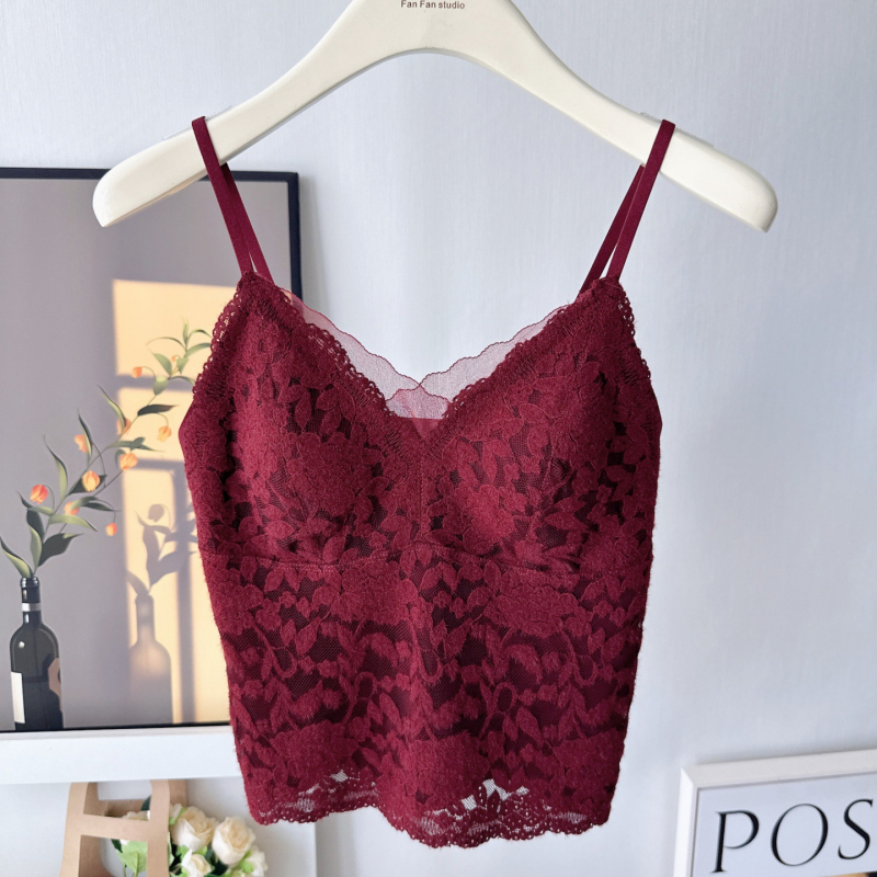 Prancūziško stiliaus nėrinių kamšolis su žuvies kaulo dizainu, moterims vidinis pagrindinis sluoksnis su krūties pagalvė ir vilnonis viršus (Stilius: pečių dirželiai; Versija: tiesus tipas; Audinys: nėriniai; Pagrindinis materialas: nailonas; Elastingumas: