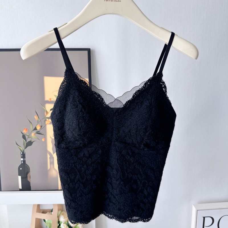 Prancūziško stiliaus nėrinių kamšolis su žuvies kaulo dizainu, moterims vidinis pagrindinis sluoksnis su krūties pagalvė ir vilnonis viršus (Stilius: pečių dirželiai; Versija: tiesus tipas; Audinys: nėriniai; Pagrindinis materialas: nailonas; Elastingumas: