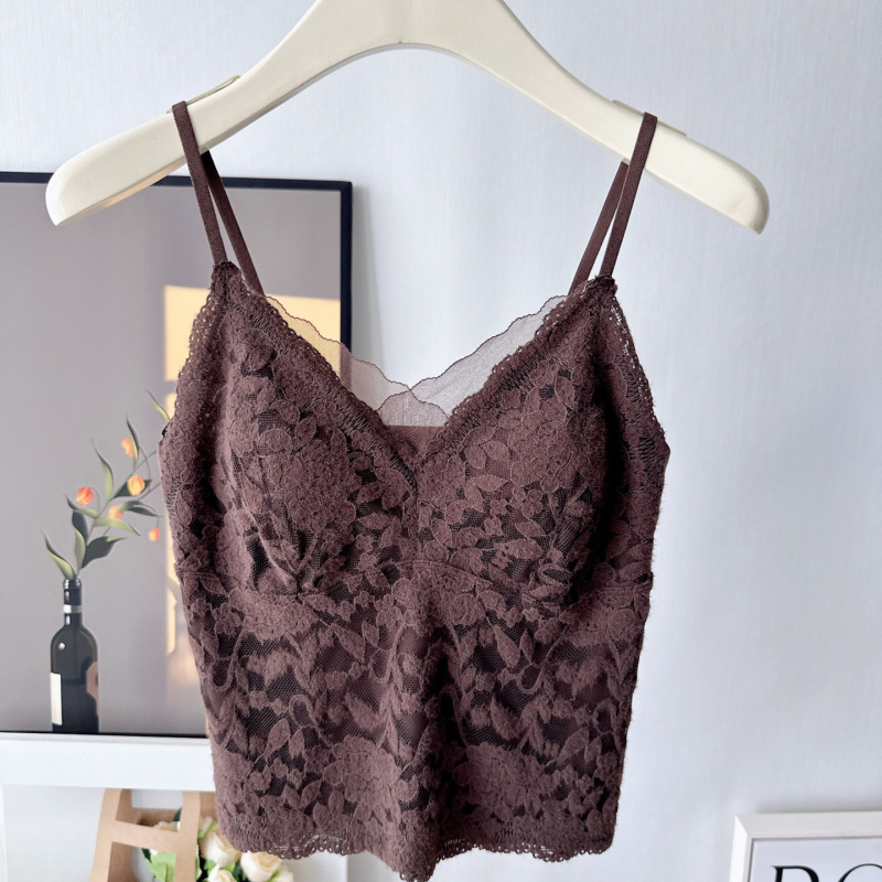 Prancūziško stiliaus nėrinių kamšolis su žuvies kaulo dizainu, moterims vidinis pagrindinis sluoksnis su krūties pagalvė ir vilnonis viršus (Stilius: pečių dirželiai; Versija: tiesus tipas; Audinys: nėriniai; Pagrindinis materialas: nailonas; Elastingumas: